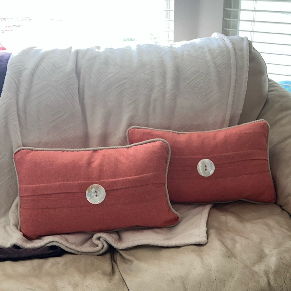 2 Anthropologie coral down filled decor, pillows